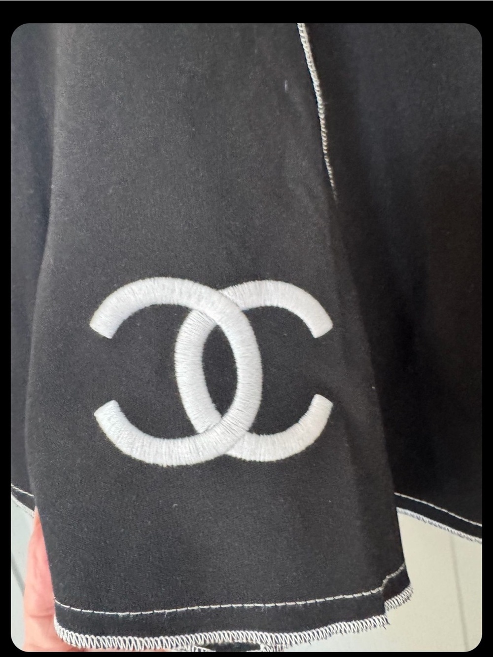 CHANEL Black A-Line Skirt with White Logo Accents - Picture 3 of 4